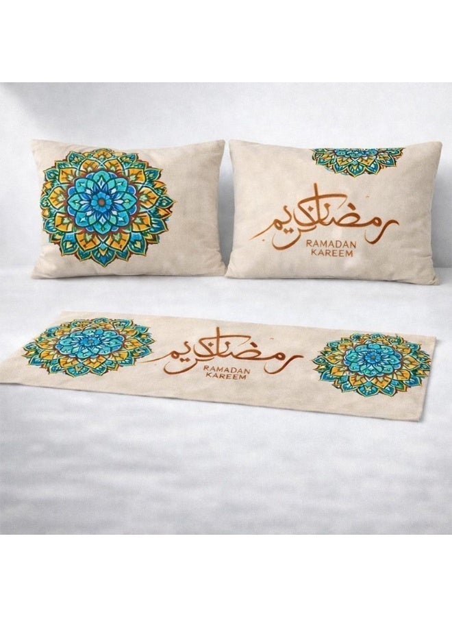 سنوز طقم رمضان 3 قطع ( رانر سفره , تصميم اورينتال رمضان   45*90 سم + 2 كوشن مقاس 45*45 سم ) - Image 3